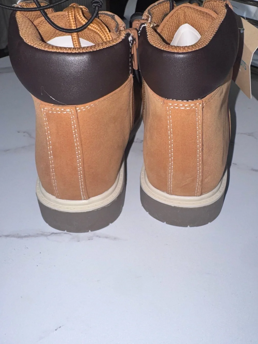 Kids Suede Lace-Up Ankle Boots in Tan with Brown Collar